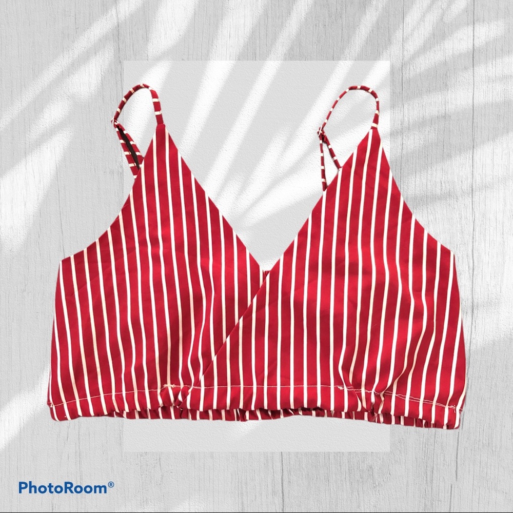 Zaful Pinstripe Red White Bralette Large / 8